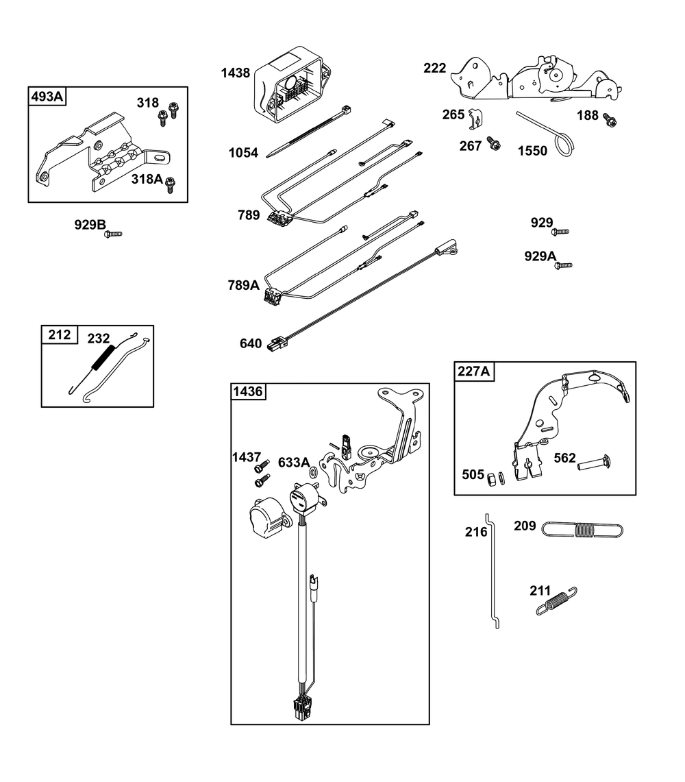 Controls Group Diagram and Parts List for 44U877-0012-B5 400000 - 699999 Briggs and Stratton Engine